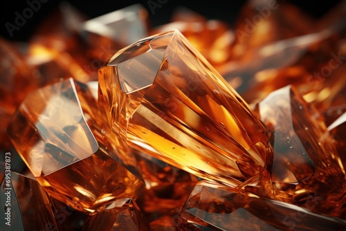  a close up view of a bunch of orange diamond like objects on a black background with a reflection of the light on the top of the crystal cubes of the cubes.