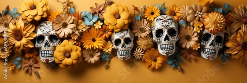 Sugar Skull Cempasuchil Flowers Marigold Papel , Banner Image For Website, Background, Desktop Wallpaper photo