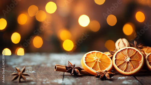 Traditional Christmas spices and dried orange slices