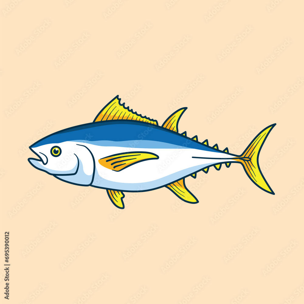 Yellowfin tuna mascot fish cartoon vector illustration