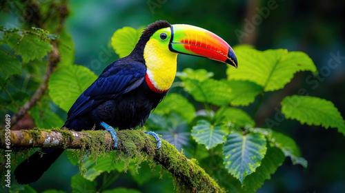 Vibrant Keel-billed Toucan Resting on a Lush Green Branch