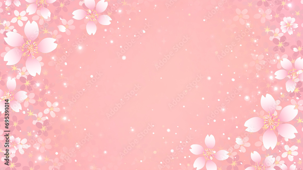 桜のフレーム背景　素材　桜吹雪　キラキラさくら柄　お花見　入学　卒業　入園　卒園　ひな祭り　ひなまつり　16:9