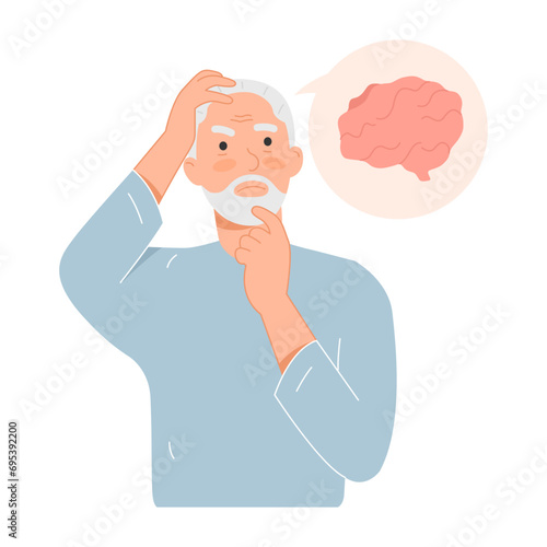 Dementia. Grandpa or old man loses his memory. Icon vector infographic illustration for design signs, banners.