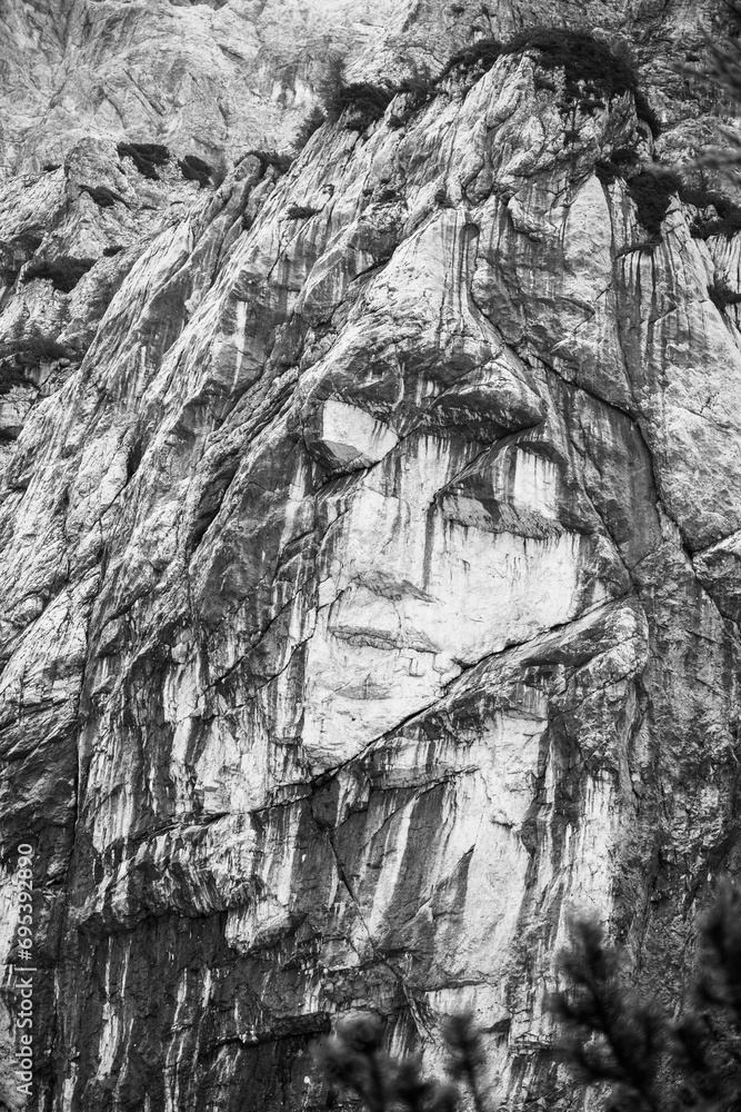 Pagan girl - natural image of a woman face on Prisank mountain, Triglav National Park, Julian Alps, Slovenia.
