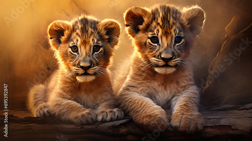 Two lion cubs. Digital art © Black