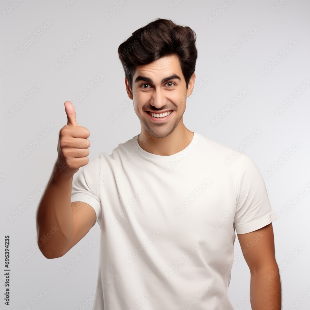 Happy Man Giving Thumbs Up in White T-Shirt Happy Man Giving Thumbs Up in White T-Shirt