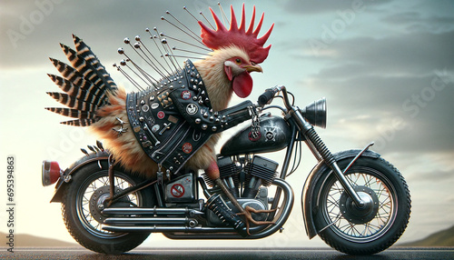 パンクロックなニワトリ a punk-rock chicken  Generative AI photo