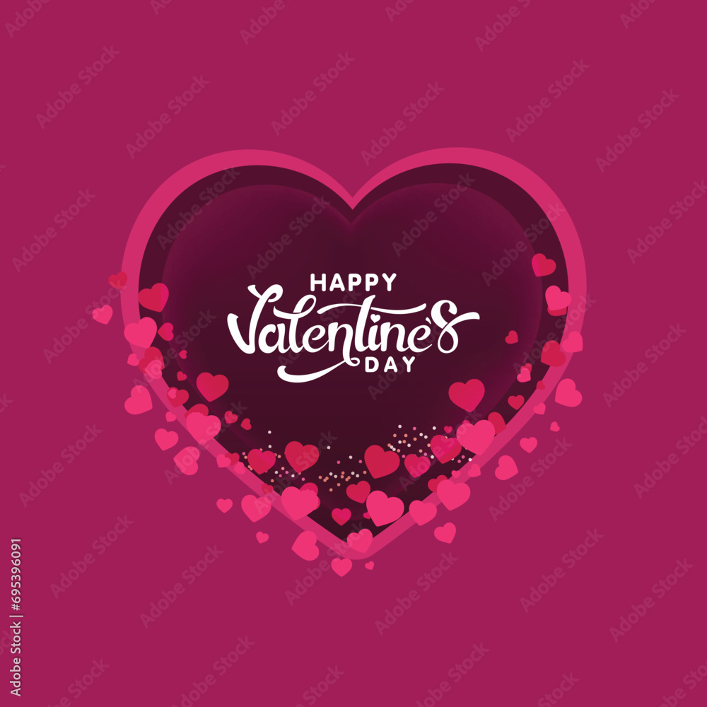 Happy Valentine's Day Celebration Greeting Card Decorated with Tiny Hearts in Pink Color.