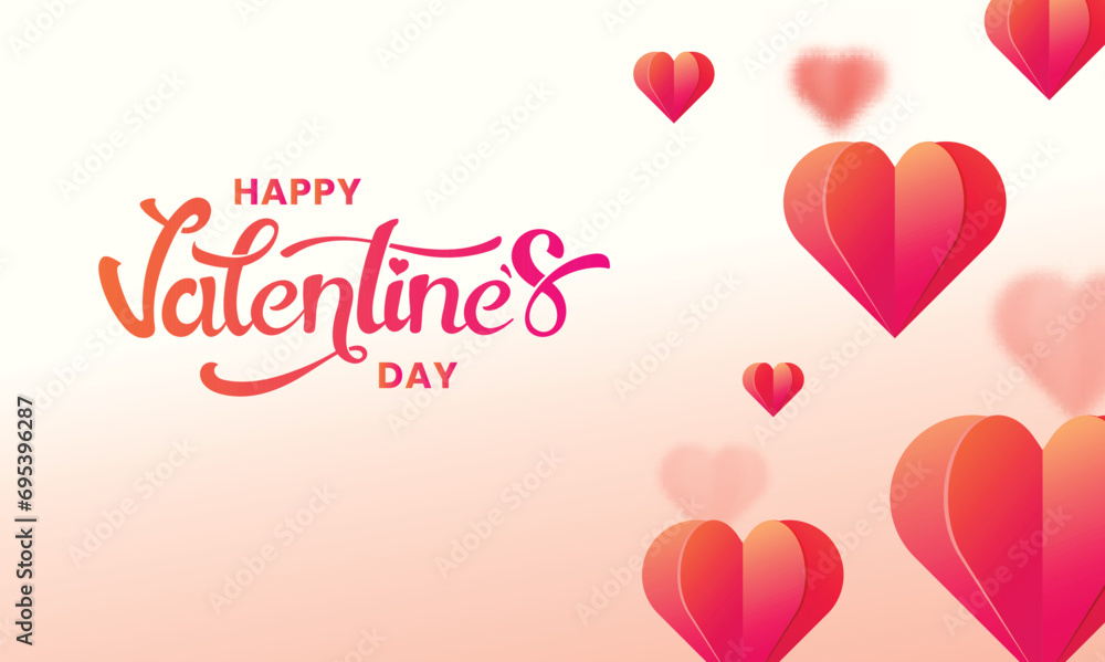Happy Valentine's Day Celebration Banner Design with Paper Cut Hearts Decorated on Glossy Background.