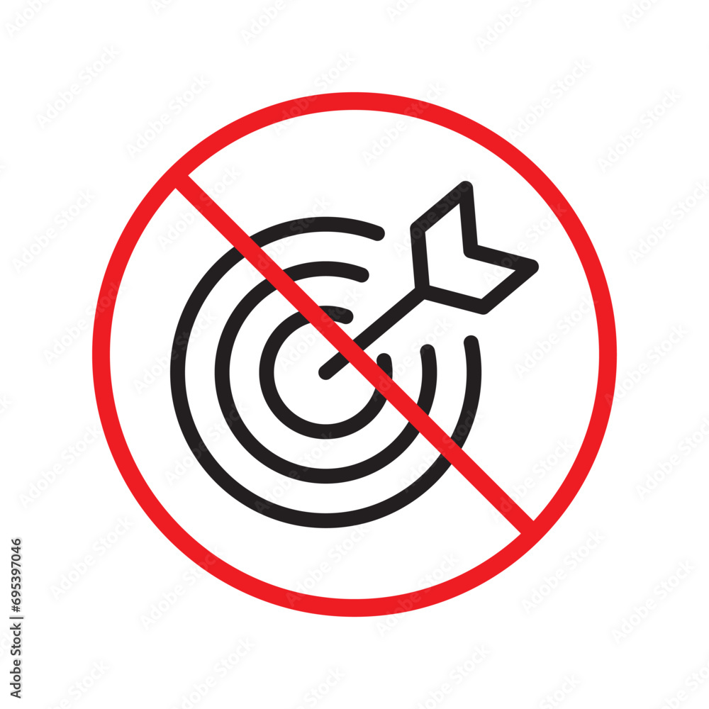 Prohibited aiming vector icon. No aim icon. Forbidden aim icon. Warning, caution, attention, restriction, danger flat sign design. Target symbol