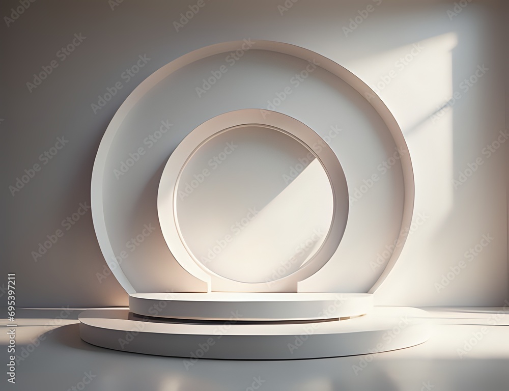 3d abstract scene geometry shape white color podium for product display made with Generative AI 3d abstract scene geometry shape white color podium for product display made with Generative AI
