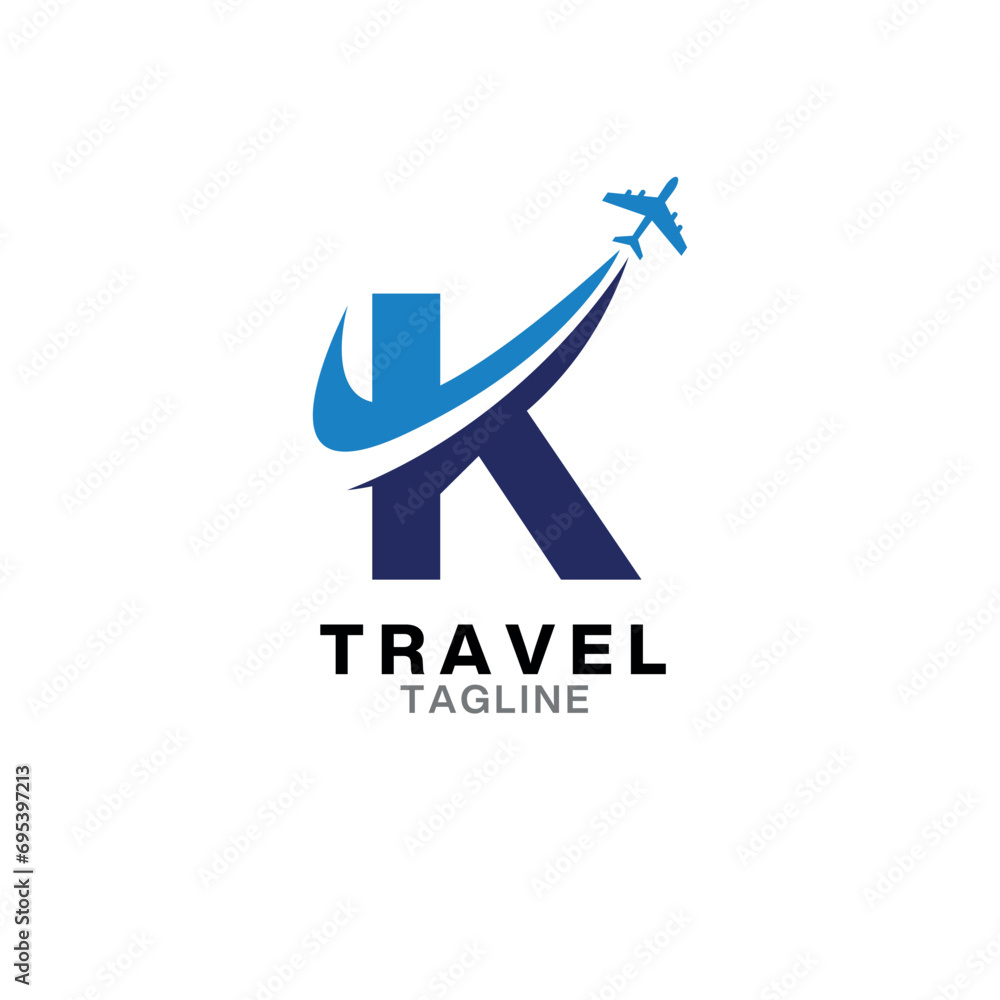 Fototapeta premium K letter Travel logo Design with Plane icon
