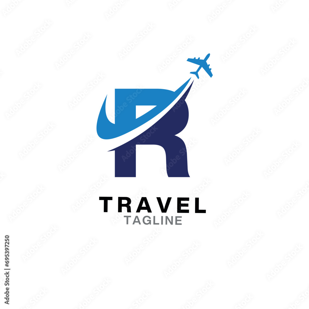 R letter Travel logo Design with Plane icon