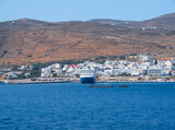 A large cruise ship in sea port of Tinos island in Greece