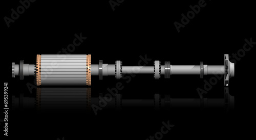 Centrifugal pump rotor turbomachinery illustration showing single stage impeller and induction motor with rolling element (ball) bearings