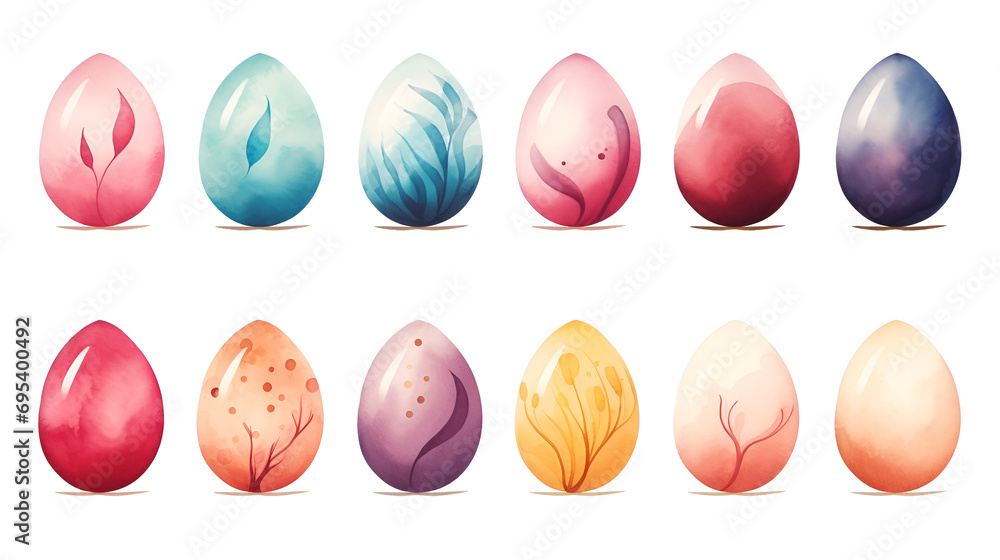 set with beautiful watercolor easter eggs on white background set with beautiful watercolor easter eggs on white background