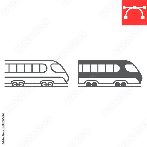 High speed train line and glyph icon, transportation and railway, fast train vector icon, vector graphics, editable stroke outline sign, eps 10.