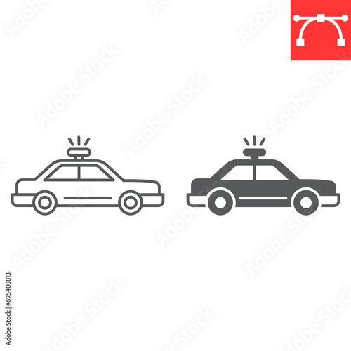 Police car line and glyph icon, transportation and vehicle, police car vector icon, vector graphics, editable stroke outline sign, eps 10.