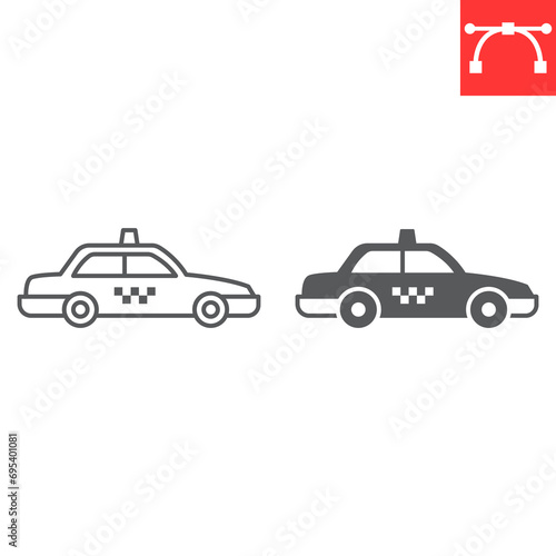 Fototapeta Naklejka Na Ścianę i Meble -  Taxi car line and glyph icon, transportation and vehicle, taxi cab vector icon, vector graphics, editable stroke outline sign, eps 10.