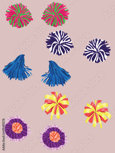 Set of multicolored pom-poms vector.