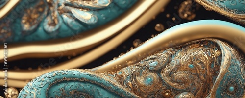a close up of a blue and gold abstract background