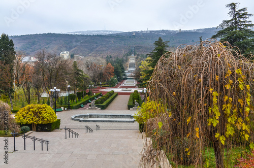 Vake Park and Victory Statue in winter scenic view from Ilia Chavchavadze Avenue (Tbilisi, Georgia) photo