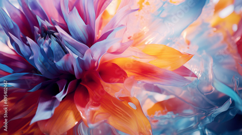 Close-up abstract image capturing the play of vibrant petals, forming a kaleidoscope of color and movement.