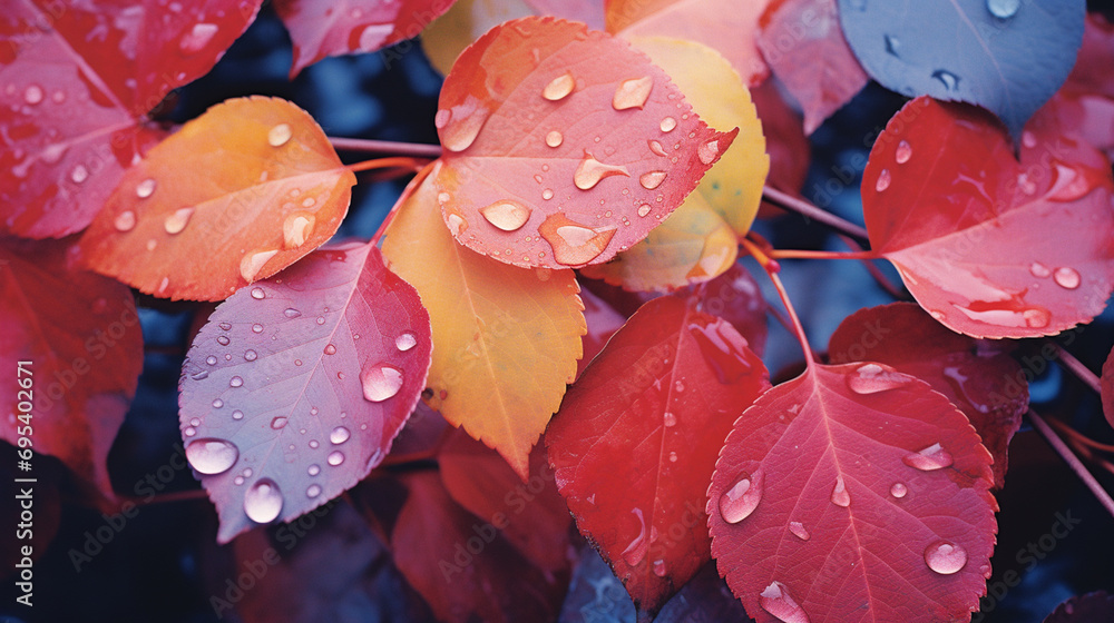 Close-up photograph of autumn leaves, emphasizing the abstract and vibrant colors of the changing season.