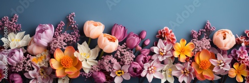 Multicolored Spring Flowers On Purple Background , Banner Image For Website, Background, Desktop Wallpaper