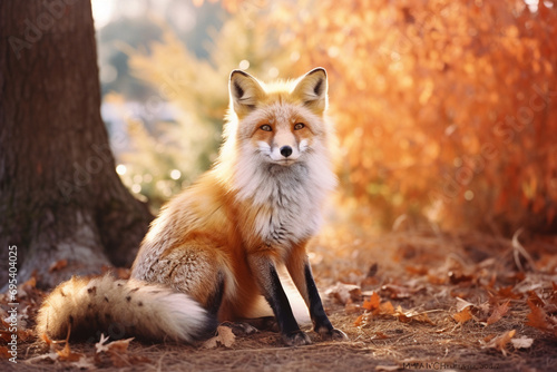 A regal red fox captured in a moment of radiance, ideal for adding a touch of elegance and warmth to design or advertising materials. © Oleksandr