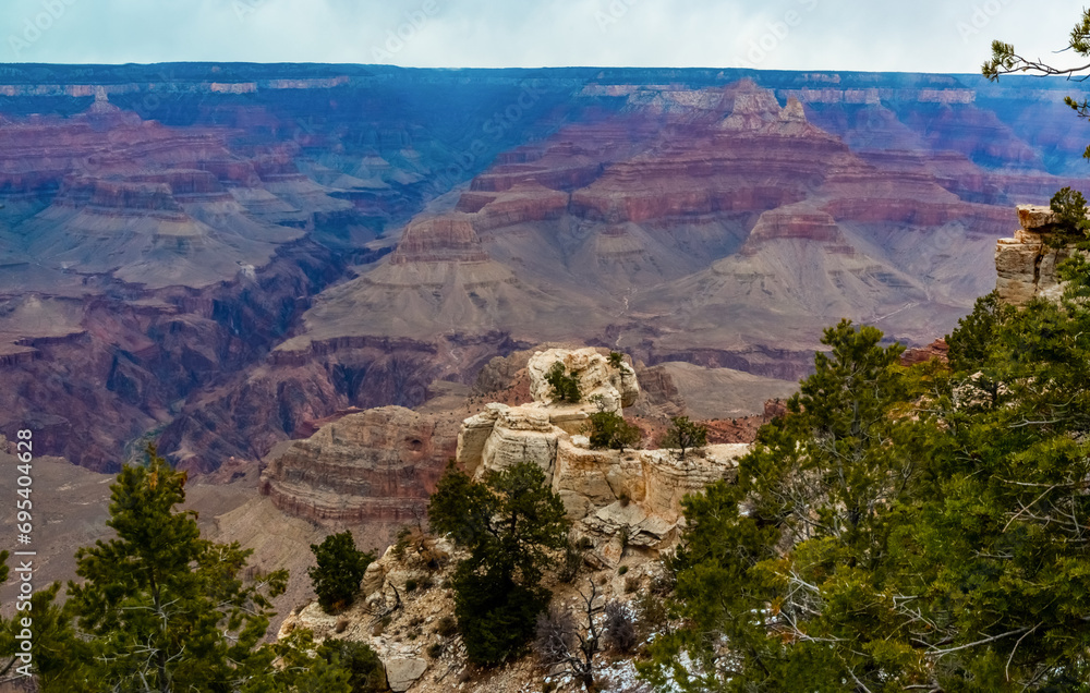 Panoramic view of the river valley and red rocks. Grand Canyon National Park with Colorado river in Arizona, USA