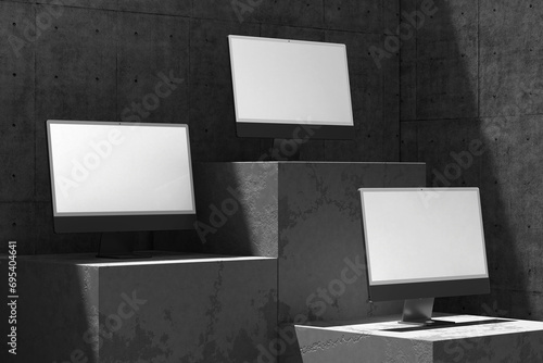 Realistic computer device mockup. Dark background with shadow