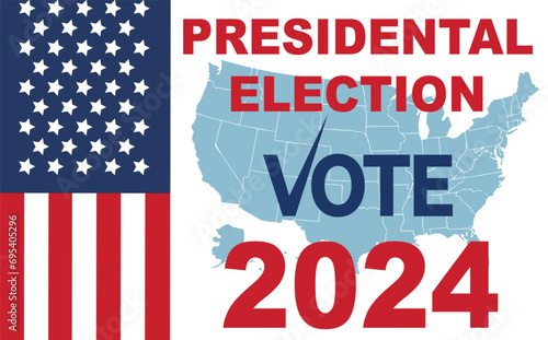 Banner with American colors design and typography Presidential Elections 2024. Vote day, November 5. Election USA 2024