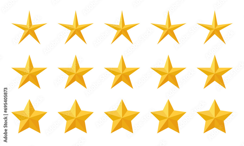 Five 3d star review icon. Customer satisfaction feedback vector Five 3d star review icon. Customer satisfaction feedback vector