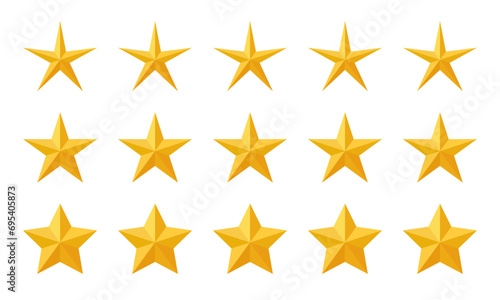 Five 3d star review icon. Customer satisfaction feedback vector