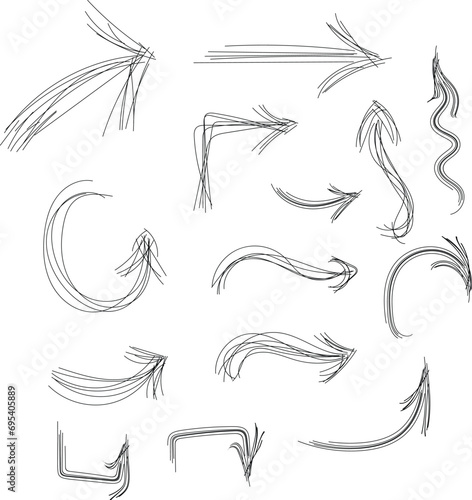 set of pencil emphasis arrows doodle marker drawing vector illustration