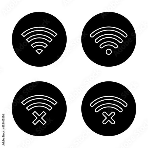 Connect and disconnect wifi line icon on black circle. Wireless network vector