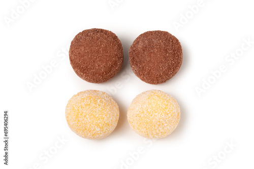 Japanese rice cake MOCHI top view isolated on white background