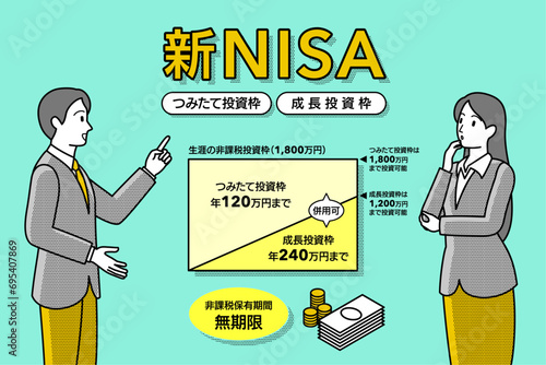 「新NISA」のイラストレーション / 投資・積み立て・資産運用のイメージ