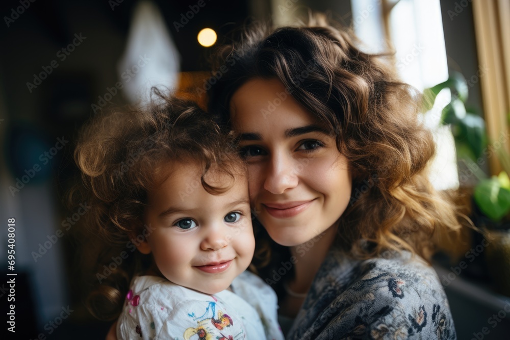 Happy mom holding her daughter playing together at home. AI Generated Happy mom holding her daughter playing together at home. AI Generated