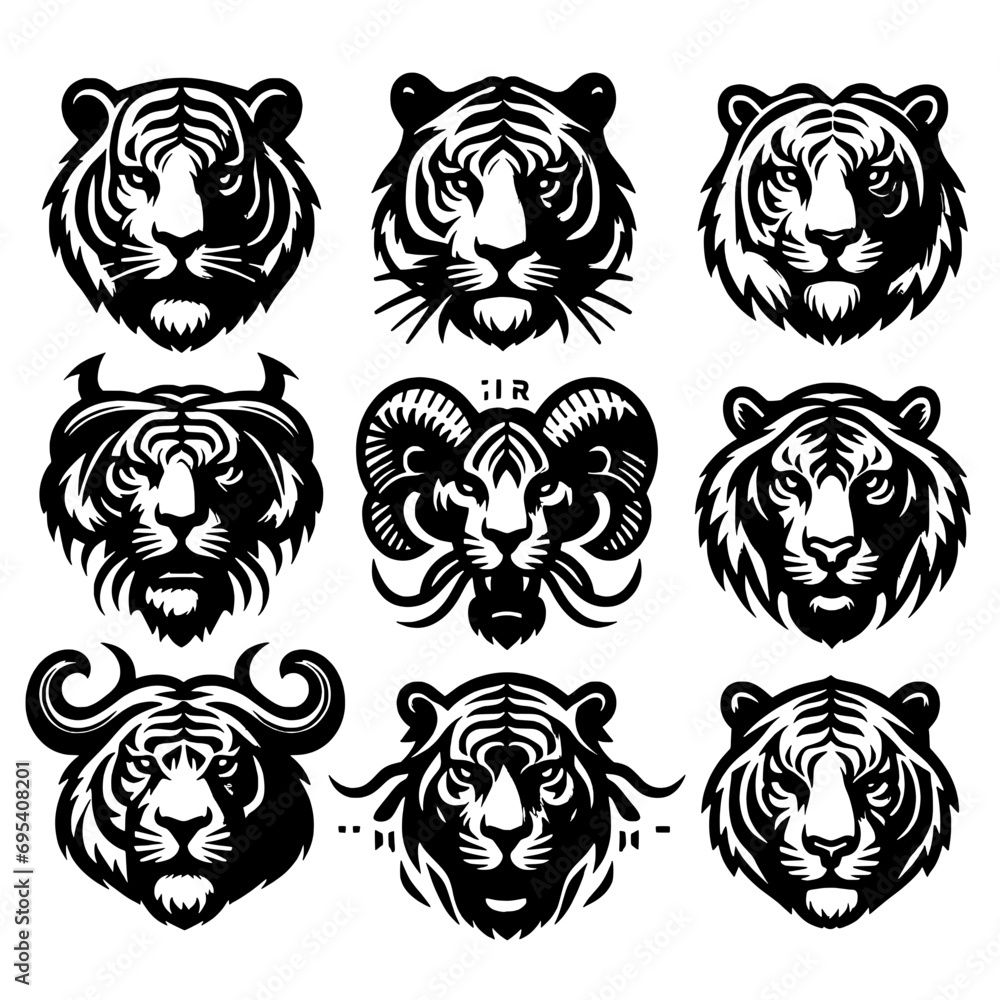 set of icon logo template tiger