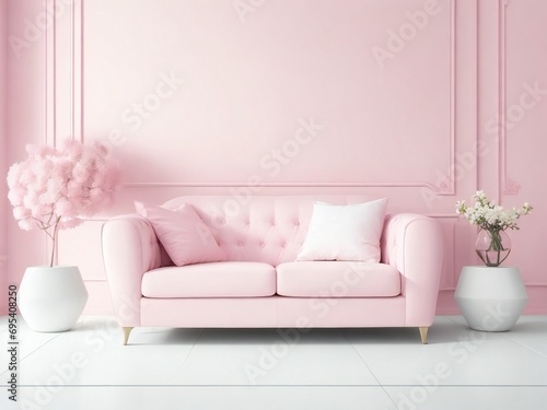 The modern interior design of the living room with pink sofa in Home Interior