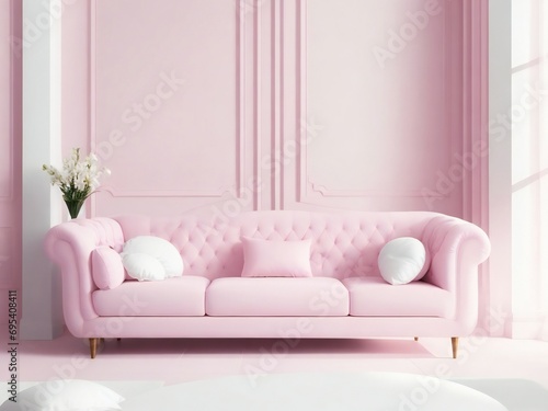 The modern interior design of the living room with pink sofa in Home Interior