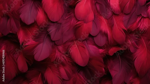 close-up of luxurious dark red feathers arranged in rich texture and pattern. photo