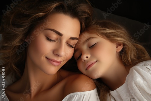 Happy mom holding her daughter playing together at home. AI Generated