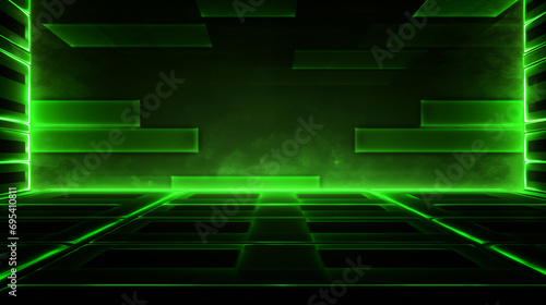 Futuristic Green Neon Grid Room with Hazy Ambience