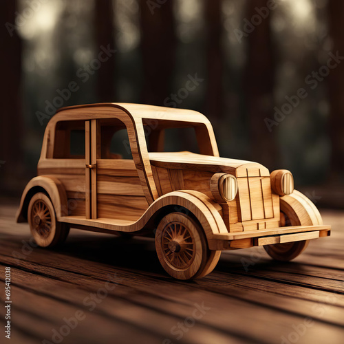 Wooden retro car.