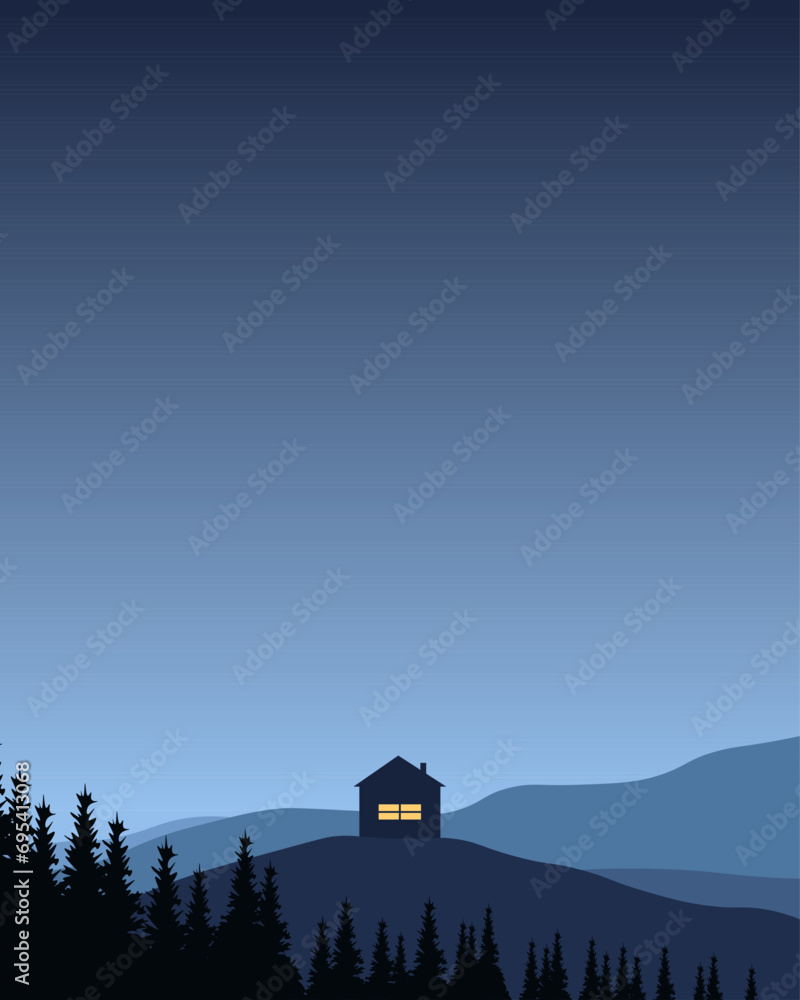 Night landscape, poster, vertical banner, postcard Night landscape, poster, vertical banner, postcard