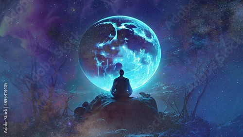 Cosmic yoga Meditation Under the Moon    generative Ai     photo