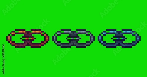Green screen of chain, chain linked icon bits pixel slowly appeared and dissappeared. Simple animation from pixel dots form sets of chain icon . Usefull for game asset or design asset animate.